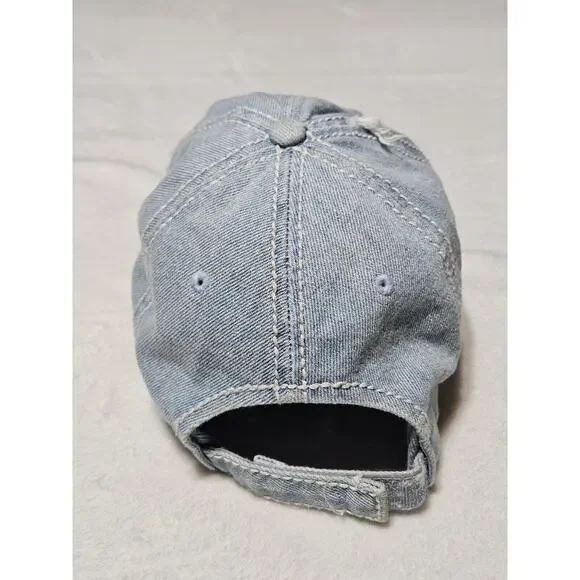 Kbethos Vintage Happy Camper Baseball Cap Hat Denim Distressed Embroidered EUC w - Picture 4 of 8